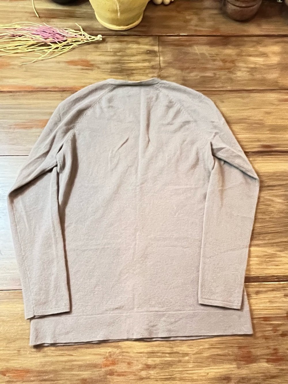 Saks Fifth Avenue 100% Cashmere Taupe Button-Down V-Neck Cardigan Sweater - Picture 3 of 4